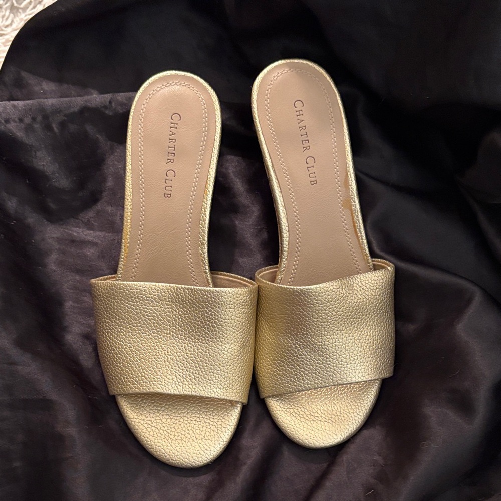 Charter Club Metallic Gold Slide Mules